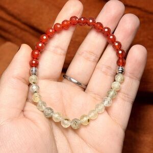 Carnelian & Prehnite Bracelet | 6mm Gemstone Beads | Stainless Steel Spacers |